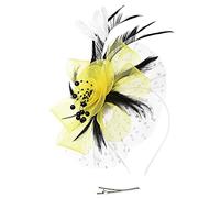 Fascinator, cappello da donna con velo a rete: cappello estivo da donna, traspirante, per tea party, chiesa, cappello da sposa, cappello da bowler elegante, cappello da cocktail Fedora, giallo.,