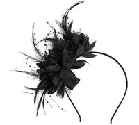Fascinator - Cerchietto per capelli da donna, con clip a forma di fiore, con piume e perline, per matrimoni, feste, giardino, tè, feste di compleanno, uso quotidiano (nero)