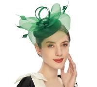 Fascinator copricapo con fiocco a strati e, Black Green | Accento decorativo in loop, sovrapposizione velo in mesh, base a forma cappello, strati coordinati per un