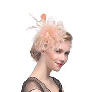Fascinator da donna con fiori, nastri in rete e piume, cappello o copricapo clip, for cocktail feste(A)