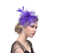 Fascinator da donna con fiori, nastri in rete e piume, cappello o copricapo clip, for cocktail feste(E)