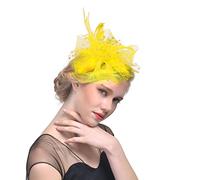 Fascinator da donna con fiori, nastri in rete e piume, cappello o copricapo clip, for cocktail feste(H)