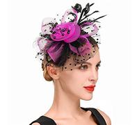 Fascinator da donna con fiori, nastri in rete e piume, cappello o copricapo clip, for cocktail feste(J)