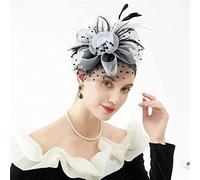 Fascinator da donna con fiori, nastri in rete e piume, cappello o copricapo clip, for cocktail feste(R)