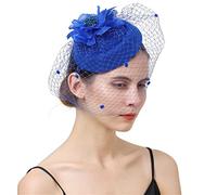 Fascinator da donna con velo for il viso, copricapo sposa, fermaglio for capelli, fascia for, berretto Fedora festa(Royal blue)