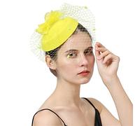 Fascinator da donna con velo for il viso, copricapo sposa, fermaglio for capelli, fascia for, berretto Fedora festa(Yellow)