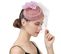 Fascinator da donna con velo per il viso, copricapo da sposa, fermaglio per capeli, fascia per capelli, cappello fedora da festa, fermaglio per capelli con fiore e piuma (come da immagine 1)