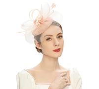 Fascinator da donna per tea party Kentuckys Derbys cappello fascinator pillbox cappello fascia per cocktail fasce incrociate piuma fiore fascinator (beige, taglia unica)