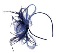 Fascinator Hat - Fascia per capelli con piume blu navy | Fascia per capelli retrò | cappello in rete a rete con piume | Accessori per capelli per Gir
