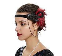 Fascinator pizzo piuma cappello per le donne, Fascia for capelli con piume anni '20 for donna, copricapo vintage, accessori for fascia flapper(Black and red)