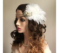 Fascinator pizzo piuma cappello per le donne, Fascia for capelli vintage con piume e strass, catena in metallo, copricapo vintage for feste(Photo Color4,1 count (Pack of 1))