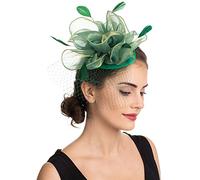Fascinators Cappello Cocktail Tea Party Copricapo Fiore Mesh Organza Nastri Piume su una fascia e una clip a forcella per ragazze e donne (Floral Mesh Green)