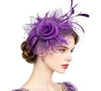 Fascinators Hats Mesh Flower Headband 复古羽毛网纱小礼帽头饰 宴会晚会新娘发饰，适合聚会，结婚等场合。