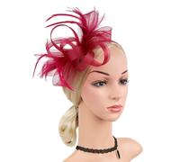 Fascinators Mesh Bowknot Accessori Fascia for capelli for donna Tea Party Fermaglio for capelli Copricapo for fascinator con velo di piume da sposa (Color : Wine red, Size : Einheitsgre)