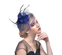 Fascinators per Capelli da Donna, Cappello da Cerimonia Nuziale da Donna con Fiore Piuma e Velo, Fascinator Chapeau per Matrimonio Festa Cocktail Banchetto, Carnevale - Blu Reale