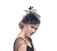 Fascinators per Capelli da Donna, Cappello da Cerimonia Nuziale da Donna con Fiore Piuma e Velo, Fascinator Chapeau per Matrimonio Festa Cocktail Banchetto, Carnevale - Nero