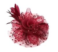 Fascinators per Capelli da Donna Cappello Da Festa Con Fascinator, Decorazione Floreale Piume In Rete, Copricapo Sposa, Perle Finte, For La Testa, Accessori For Capelli Per le feste(Wine red)