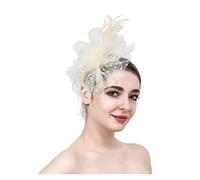 Fascinators per Capelli da Donna Cappello Da Festa Con Fascinator, Decorazione Floreale Piume In Rete, Copricapo Sposa, Perle Finte, For La Testa, Accessori For Capelli Per le feste(Beige)