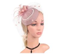 Fascinators per Capelli da Donna Cappello Da Sposa In Tessuto Di Feltro Con Velo E Clip, A Cilindro For Feste In Perle, Alla Moda, Fascinator Donna Per le feste(HA5824-Nude Pink)