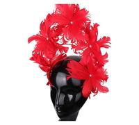 Fascinators per Capelli da Donna Fascia for capelli con fiori di piume fantasia, cappello da donna, copricapo alla moda, in rete for eleganti signore, chic for occasioni speciali Per le feste(Red)