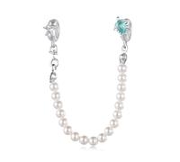 Fascino Catena di Sicurezza in Silicone Tartaruga Marina, Stella Marina e Perla, Perline Fascino in Argento Sterling 925 per Braccialetto