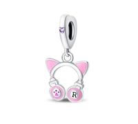 Fascino Ciondolo Auricolare Gatto Rosa, Accessorio Braccialetto Fascino in Argento Sterling 925, Compatibile con Collana Braccialetto Pandora, Regalo per le Donne