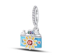 Fascino Ciondolo Girasole Fotocamera Romantica, Accessorio Braccialetto Fascino in Argento Sterling 925, Compatibile con Collana Braccialetto Pandora, Regalo per le Donne