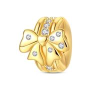 Fascino con chiusura di sicurezza con fiocco in oro, ciondolo per braccialetto, compatibile con collana per braccialetto Pandora
