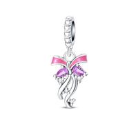 Fascino con ciondolo con fiocco in filigrana, perline con ciondolo in argento Sterling 925, compatibile con collana con braccialetto Pandora