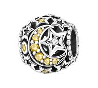 Fascino con perline intarsiate in pietra lunare cava ornata di stelle, ciondolo per braccialetto, compatibile con collana per braccialetto Pandora