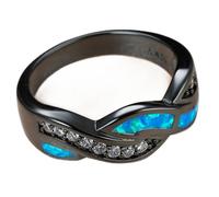 Fascino Dell'anello di Pietra Opale Blu Femminile Carino FEDI Nuziali in Oro Nero per Le Donne Anello di Fidanzamento Infinito di Cristallo della Sposa