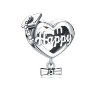 Fascino di Perline di Cuore Felice di Laurea, Accessorio Braccialetto di Fascino in Argento Sterling 925, Compatibile con Collana Braccialetto Pandora, Regalo per le Donne