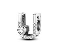 Fascino Lettera U e Cuore, Accessorio Braccialetto Fascino in Argento Sterling 925, Compatibile con Collana Braccialetto Pandora, Regalo per le Donne