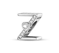 Fascino Lettera Z e Cuore, Accessorio Braccialetto Fascino in Argento Sterling 925, Compatibile con Collana Braccialetto Pandora, Regalo per le Donne