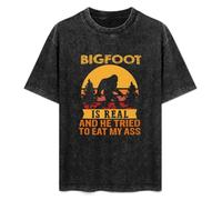 FAseINEE Bigfoot Is Real Sasquatch Believer Rolig Camping Vandring T-Shirt Printed Tee Graphic Top for Men Black Shirt XL