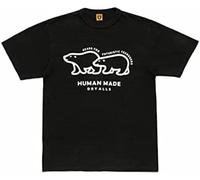 FAseINEE Polar Bear Pattern Human Made Version Slub Mens Casual T-Shirt Black Tee S