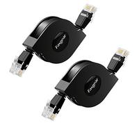 Fasgear Cavo Ethernet Cat 6, cavo di rete retrattile 10 Gbps 1 MHz-250 MHz RJ45 Connettore funziona per modem router, PC, laptop, PS2 e altro (2 pezzi Neri)