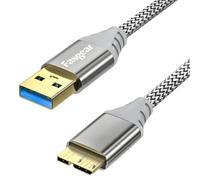 Fasgear Cavo USB 3.0 a Micro B - Ricarica e sincronizzazione in nylon intrecciato da 5 Gbps per Galaxy Note 3, disco rigido, disco rigido mobile (50 cm, Grigio)