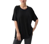 FASH-ICONS Top pigiama da donna ultra morbido con imbottitura modestia integrata, maglietta a maniche corte in modal senza fili, biancheria da notte senza reggiseno, Nero , S-M