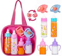 fash n kolor® Accessori per bambole per neonati, 6 accessori in borsa per pannolini, bottiglia magica, accessori per bambole, giocattoli, kit per la cura delle bambole, regali