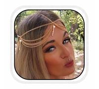 Fashband Catenina per capelli in stile bohémien, con strass, accessorio per capelli da sposa, per donne e ragazze (oro)