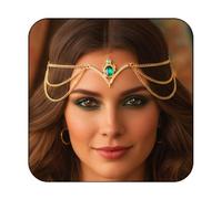 Fashband Catenina per capelli in stile bohémien, con strass dorati, accessorio per capelli, festival, Halloween, per donne e ragazze