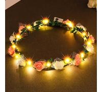 Fashband Ghirlanda per capelli con fiori e LED che si illuminano, per festival, Halloween, feste, copricapo da donna (rosa, taglia unica)