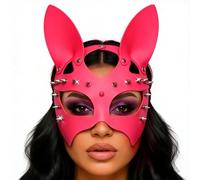 Fashband Maschere in pelle nera con rivetti per maschera da gatto, accessori per occhi di Halloween
