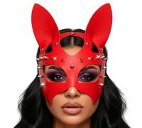 Fashband Maschere in pelle nera con rivetti per maschera da gatto, accessori per occhi di Halloween