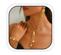 Fashband Set di collane girocollo lunghe dorate punk cubane e braccialetto alla moda catena gioielli accessori per le donne, Misura unica, /, Nessuna pietra preziosa