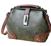 Fasheepfa Borsa da dottore vintage con rivetti chiusura a lucchetto multi tracolla tracolla in pelle PU borsa per le donne, Verde, Measuring 7.87 inches in height, 9.84 inches in width