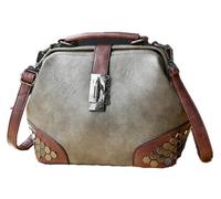 Fasheepfa Borsa da dottore vintage con rivetti chiusura a lucchetto multi tracolla tracolla in pelle PU borsa per le donne, grigio, Measuring 7.87 inches in height, 9.84 inches in width