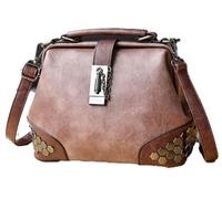 Fasheepfa Borsa da dottore vintage con rivetti chiusura a lucchetto multi tracolla tracolla in pelle PU borsa per le donne, Marrone chiaro, Measuring 7.87 inches in height, 9.84 inches in width