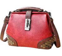 Fasheepfa Borsa da dottore vintage con rivetti chiusura a lucchetto multi tracolla tracolla in pelle PU borsa per le donne, Rosso, Measuring 7.87 inches in height, 9.84 inches in width